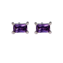 Brincos Baguete Prateados Ametista