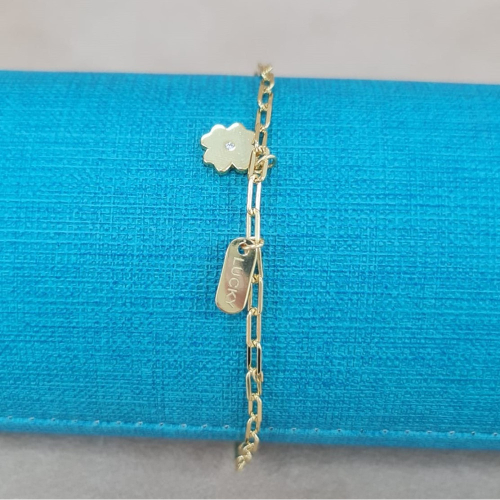 Pulseira Elos Coração c/Trevo Dourada