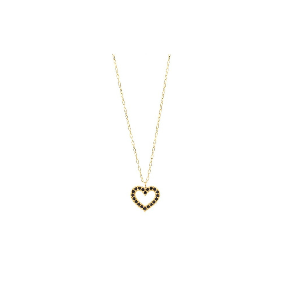 Fio Coração Zirc Pretas Dourado