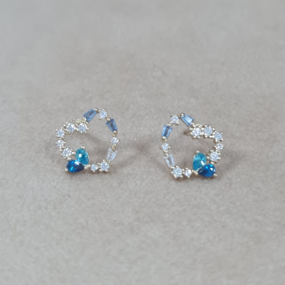 Brincos Coração Pedras Azuis